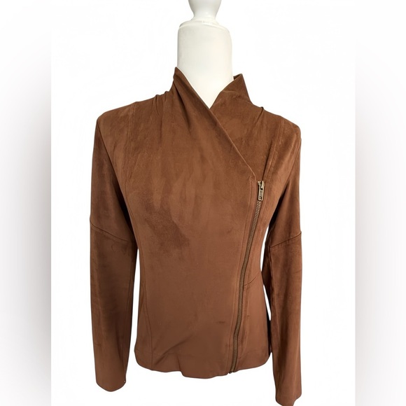 Jessica Simpson Jackets & Blazers - Jessica Simpson Fiona Faux Suede Moto Jacket XS Cognac Brown Asymmetrical Zip